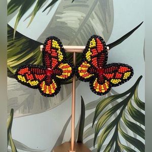 Colorful & Flirty Beaded Embroidery Butterfly- Cute Statement Butterfly Earrings